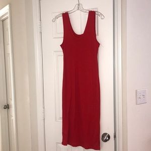 Ribbed fitted tank dress. Burnt orange, midi.